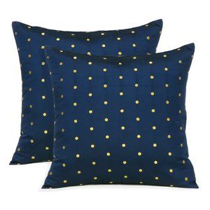 Riara Navy Blue Cushion Cover Art Silk Polka Dot Zipper Throw Pillow Case